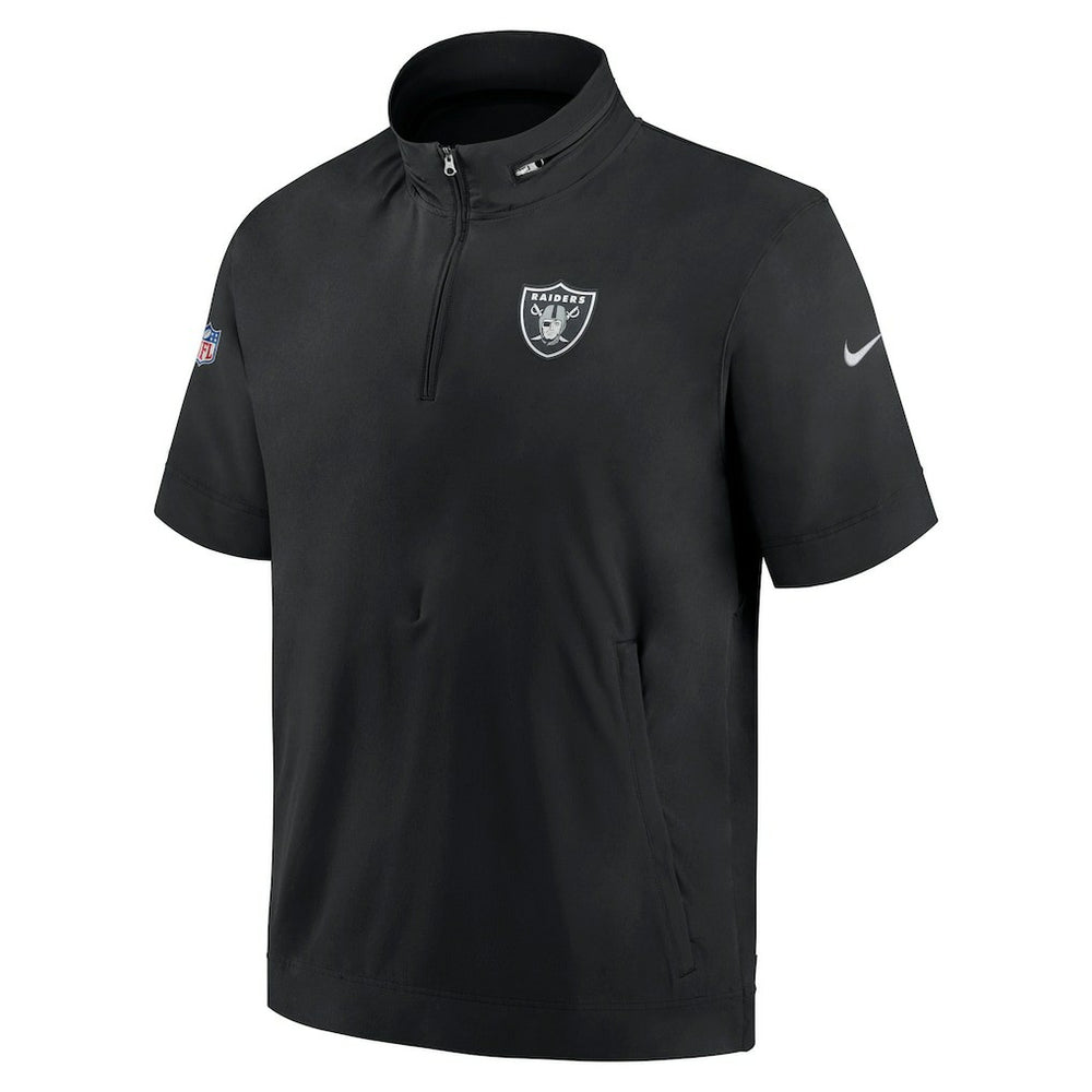 Las Vegas Raiders Sideline Coach Short Sleeve Hoodie Quarter-Zip Jacket - Black | Nike for Sale
