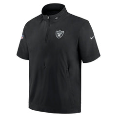 Las Vegas Raiders Sideline Coach Short Sleeve Hoodie Quarter-Zip Jacket - Black | Nike for Sale