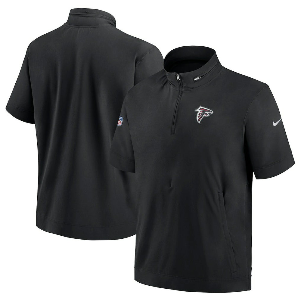Atlanta Falcons Sideline Coach Short Sleeve Hoodie Quarter-Zip Jacket - Black | Nike for Sale