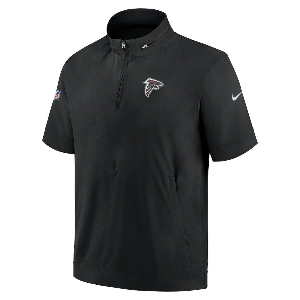Atlanta Falcons Sideline Coach Short Sleeve Hoodie Quarter-Zip Jacket - Black | Nike for Sale