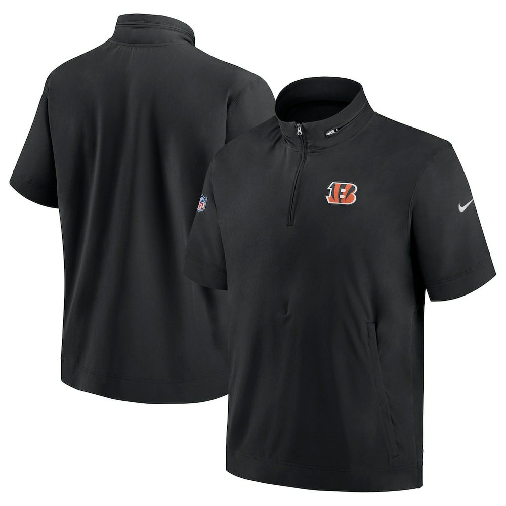 Cincinnati Bengals Sideline Coach Short Sleeve Hoodie Quarter-Zip Jacket - Black | Nike for Sale