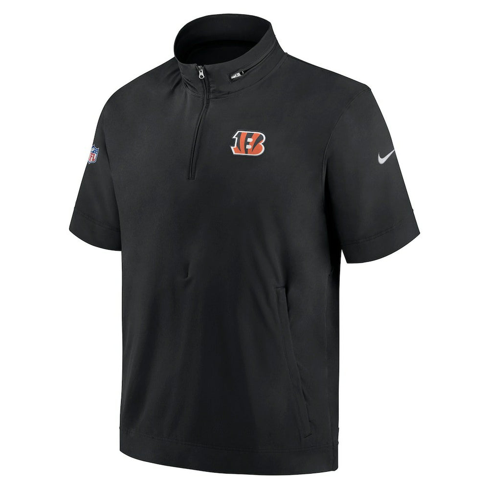 Cincinnati Bengals Sideline Coach Short Sleeve Hoodie Quarter-Zip Jacket - Black | Nike for Sale