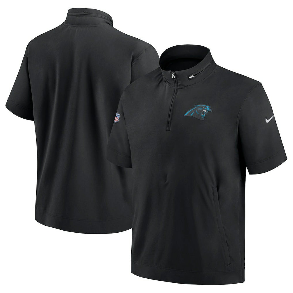 Carolina Panthers Sideline Coach Short Sleeve Hoodie Quarter-Zip Jacket - Black | Nike for Sale