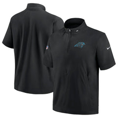 Carolina Panthers Sideline Coach Short Sleeve Hoodie Quarter-Zip Jacket - Black | Nike for Sale
