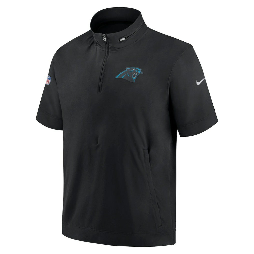 Carolina Panthers Sideline Coach Short Sleeve Hoodie Quarter-Zip Jacket - Black | Nike for Sale