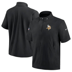 Minnesota Vikings Sideline Coach Short Sleeve Hoodie Quarter-Zip Jacket - Black | Nike for Sale