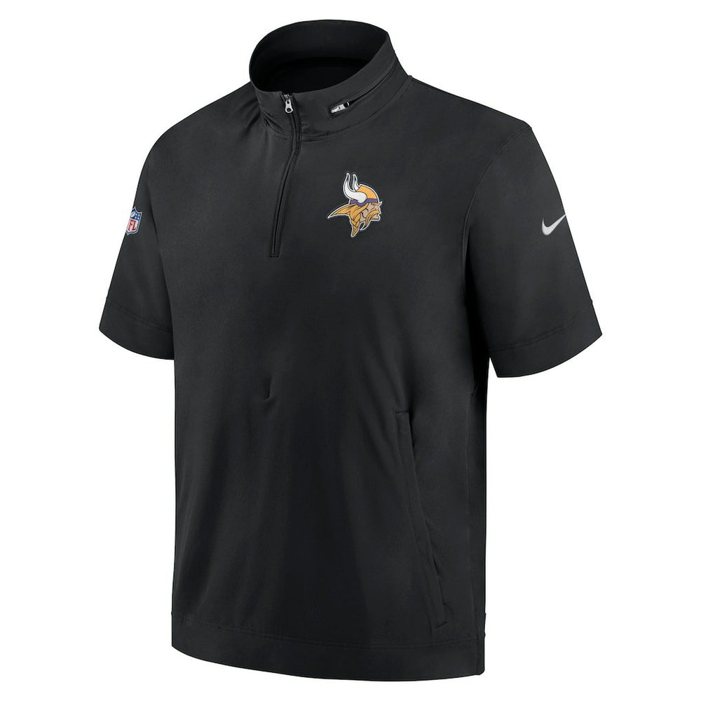 Minnesota Vikings Sideline Coach Short Sleeve Hoodie Quarter-Zip Jacket - Black | Nike for Sale