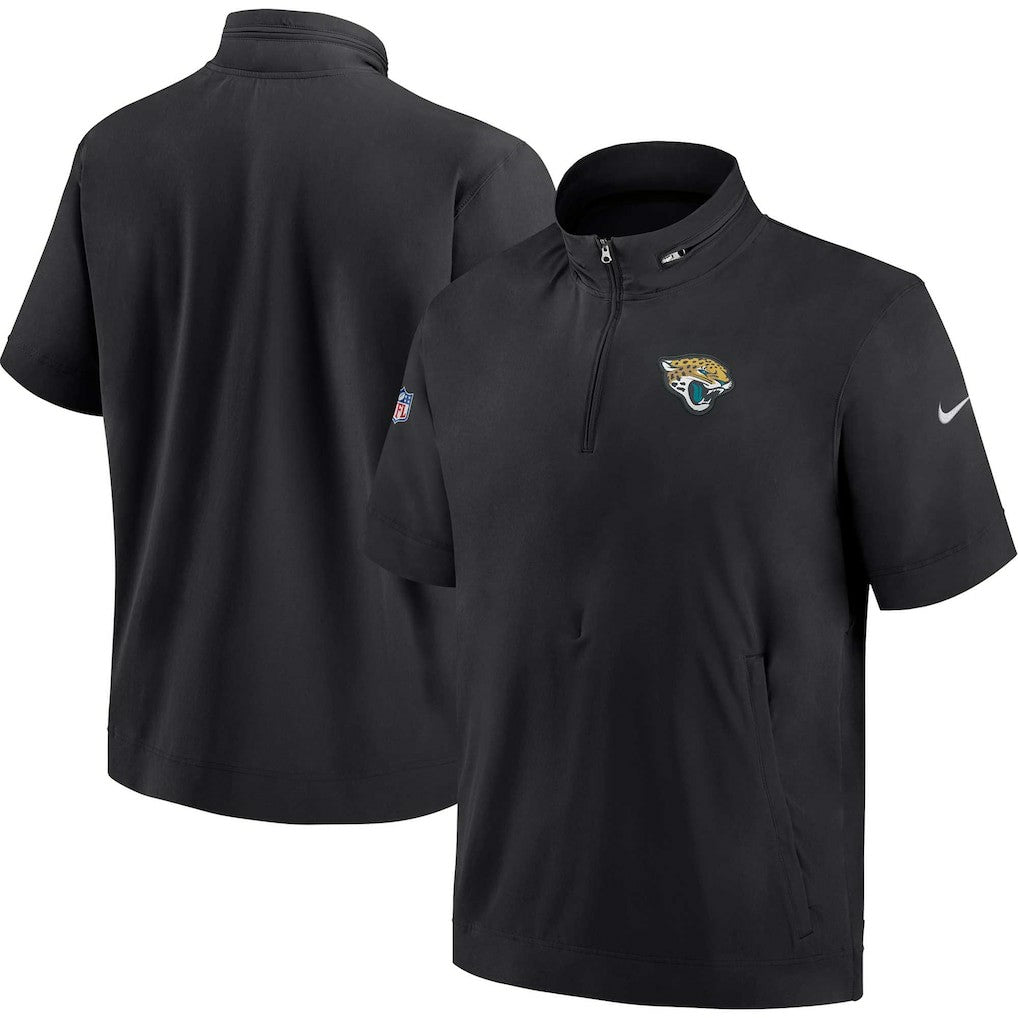 Jacksonville Jaguars Sideline Coach Short Sleeve Hoodie Quarter-Zip Jacket - Black | Nike for Sale