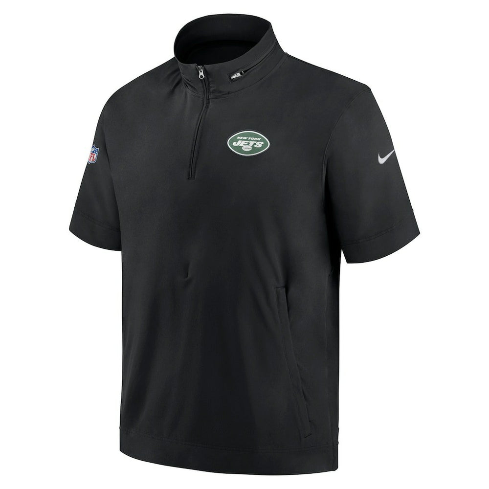 New York Jets Sideline Coach Short Sleeve Hoodie Quarter-Zip Jacket - Black | Nike for Sale