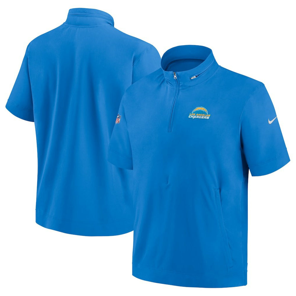Los Angeles Chargers Sideline Coach Short Sleeve Hoodie Quarter-Zip Jacket - Powder Blue | Nike for Sale