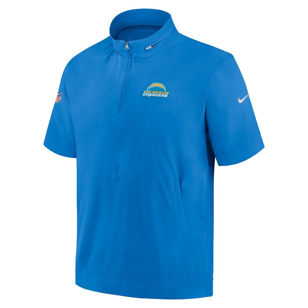 Los Angeles Chargers Sideline Coach Short Sleeve Hoodie Quarter-Zip Jacket - Powder Blue | Nike for Sale