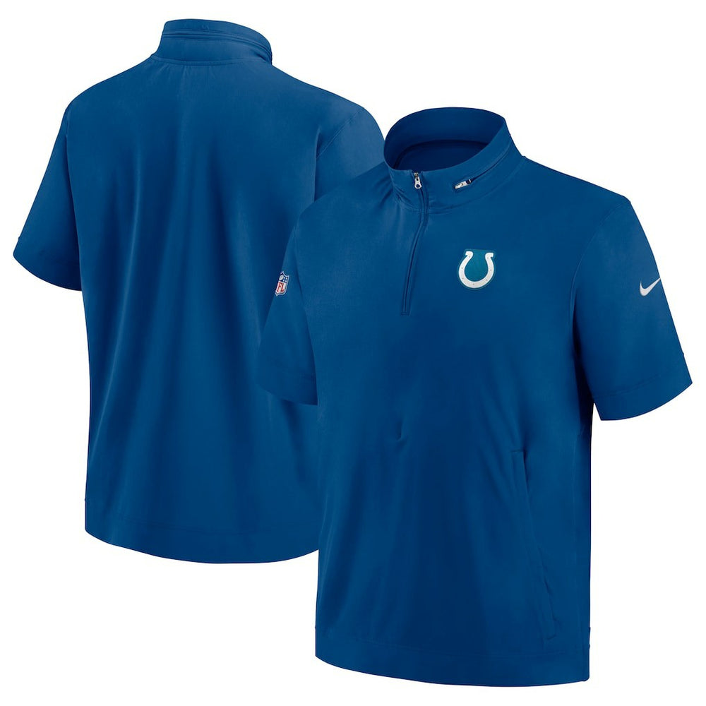 Indianapolis Colts Sideline Coach Short Sleeve Hoodie Quarter-Zip Jacket - Royal | Nike for Sale