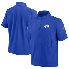 Los Angeles Rams Sideline Coach Short Sleeve Hoodie Quarter-Zip Jacket - Royal | Nike for Sale