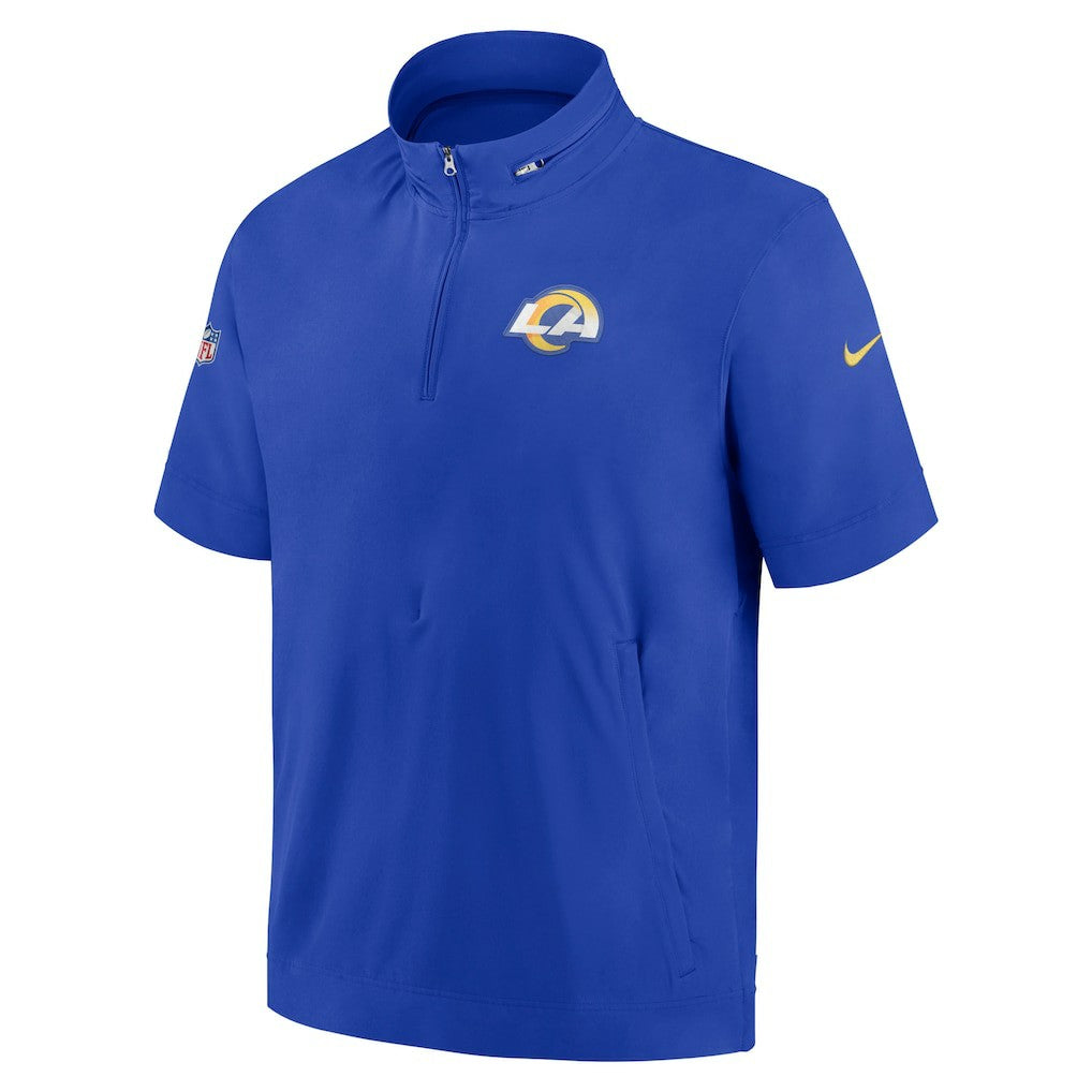 Los Angeles Rams Sideline Coach Short Sleeve Hoodie Quarter-Zip Jacket - Royal | Nike for Sale