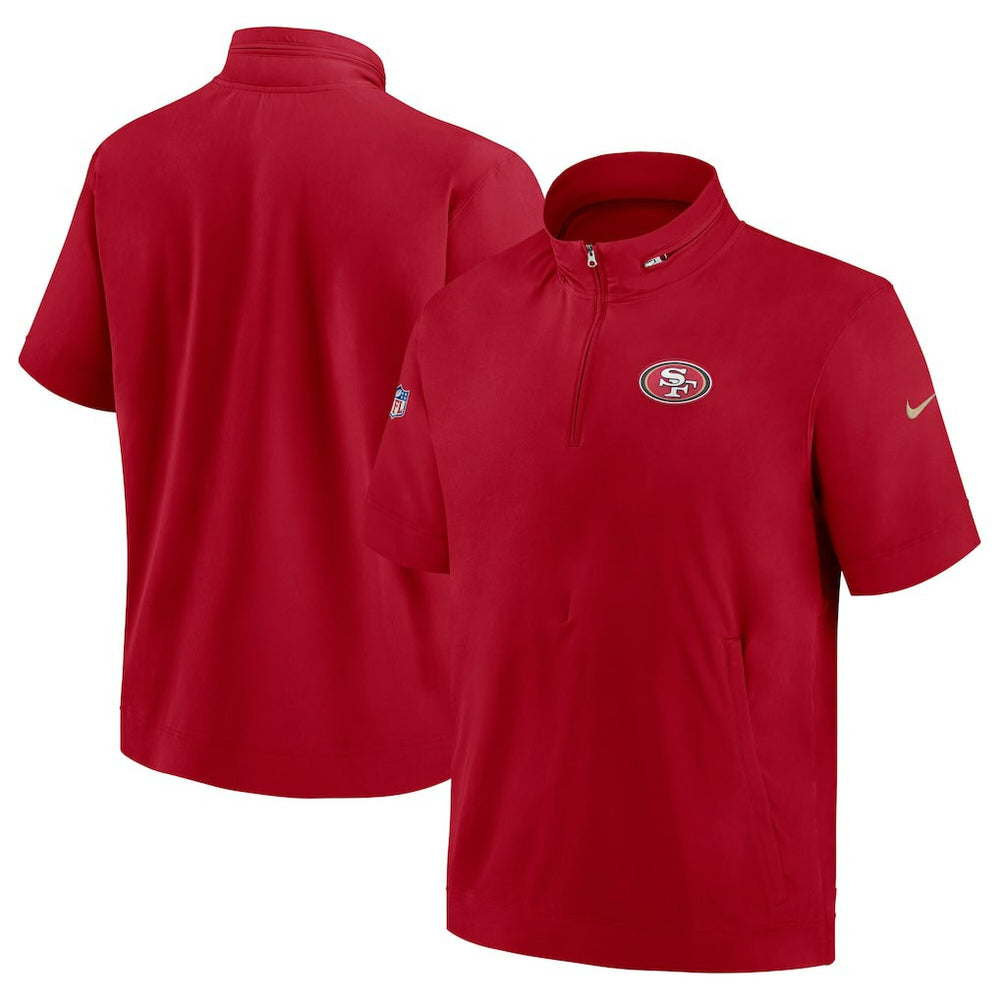San Francisco 49ers Sideline Coach Short Sleeve Hoodie Quarter-Zip Jacket - Scarlet | Nike for Sale
