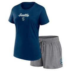 Seattle Kraken Fanatics Women's Script T-Shirt & Shorts Set - Navy/Gray - NHL