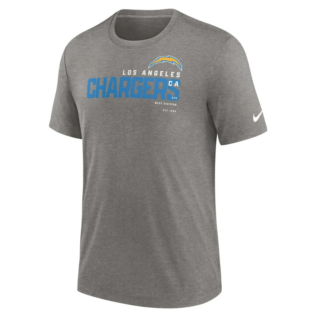 Los Angeles Chargers Team Tri-Blend T-Shirt Heather Charcoal | Nike for Sale