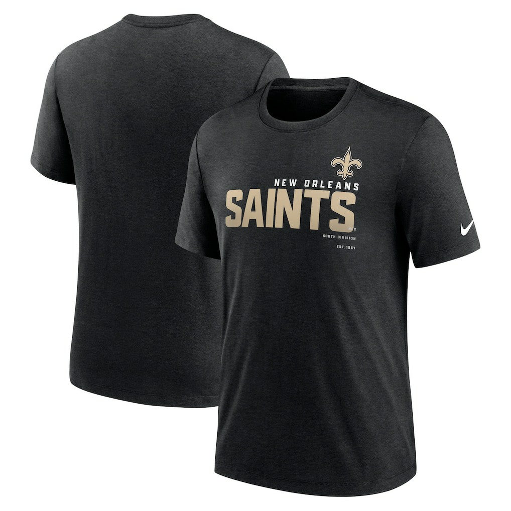 New Orleans Saints Team Tri-Blend T-Shirt Heather Black | Nike for Sale