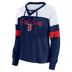 Boston Red Sox Fanatics Women's Even Match Lace-Up Long Sleeve V-Neck T-Shirt - MLB