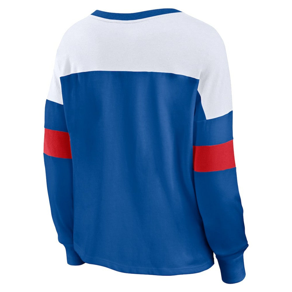 Chicago Cubs Fanatics Women's Even Match Lace-Up Long Sleeve V-Neck T-Shirt - MLB