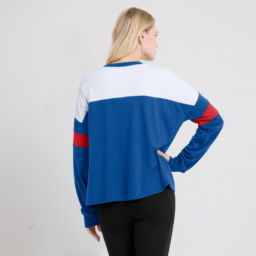 Chicago Cubs Fanatics Women's Even Match Lace-Up Long Sleeve V-Neck T-Shirt - MLB