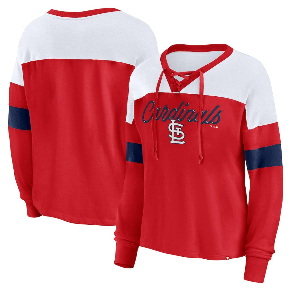 St. Louis Cardinals Fanatics Women's Even Match Lace-Up Long Sleeve V-Neck T-Shirt - MLB