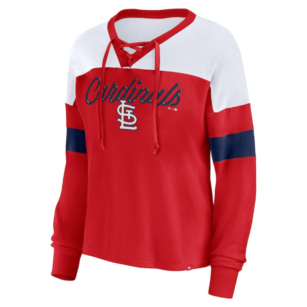 St. Louis Cardinals Fanatics Women's Even Match Lace-Up Long Sleeve V-Neck T-Shirt - MLB