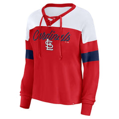 St. Louis Cardinals Fanatics Women's Even Match Lace-Up Long Sleeve V-Neck T-Shirt - MLB