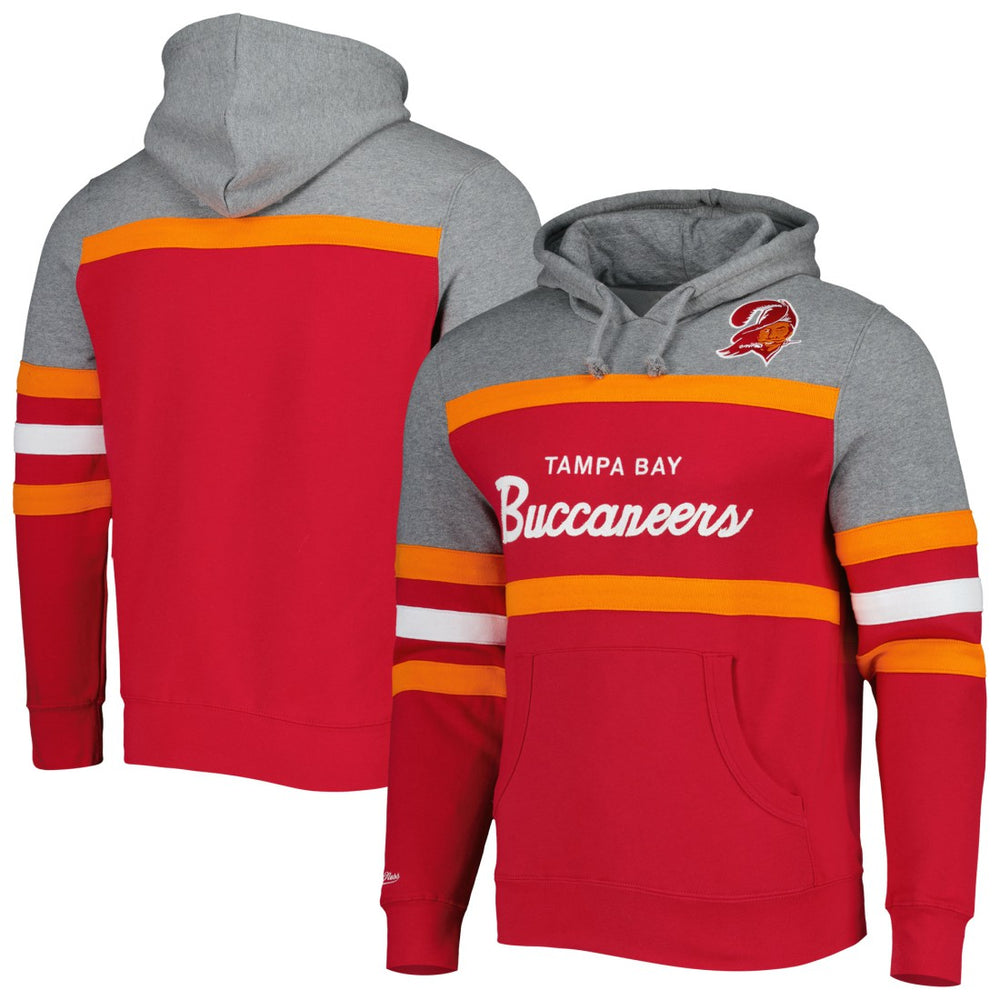 Tampa Bay Buccaneers Head Coach Pullover Hoodie Red/Heathered Gray | Mitchell & Ness