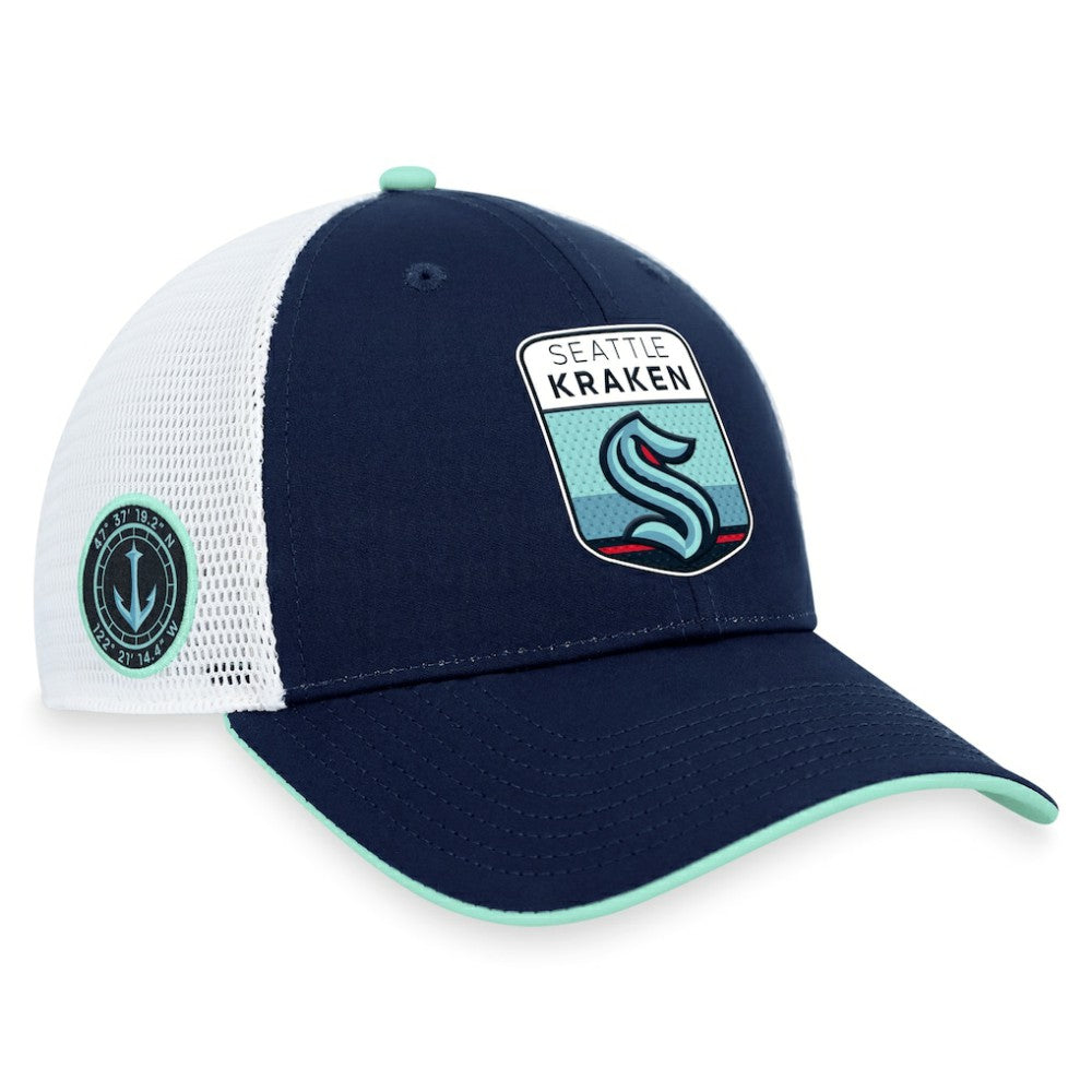 Seattle Kraken Fanatics 2023 NHL Draft On Stage Trucker Adjustable Hat - Deep Sea Blue - NHL