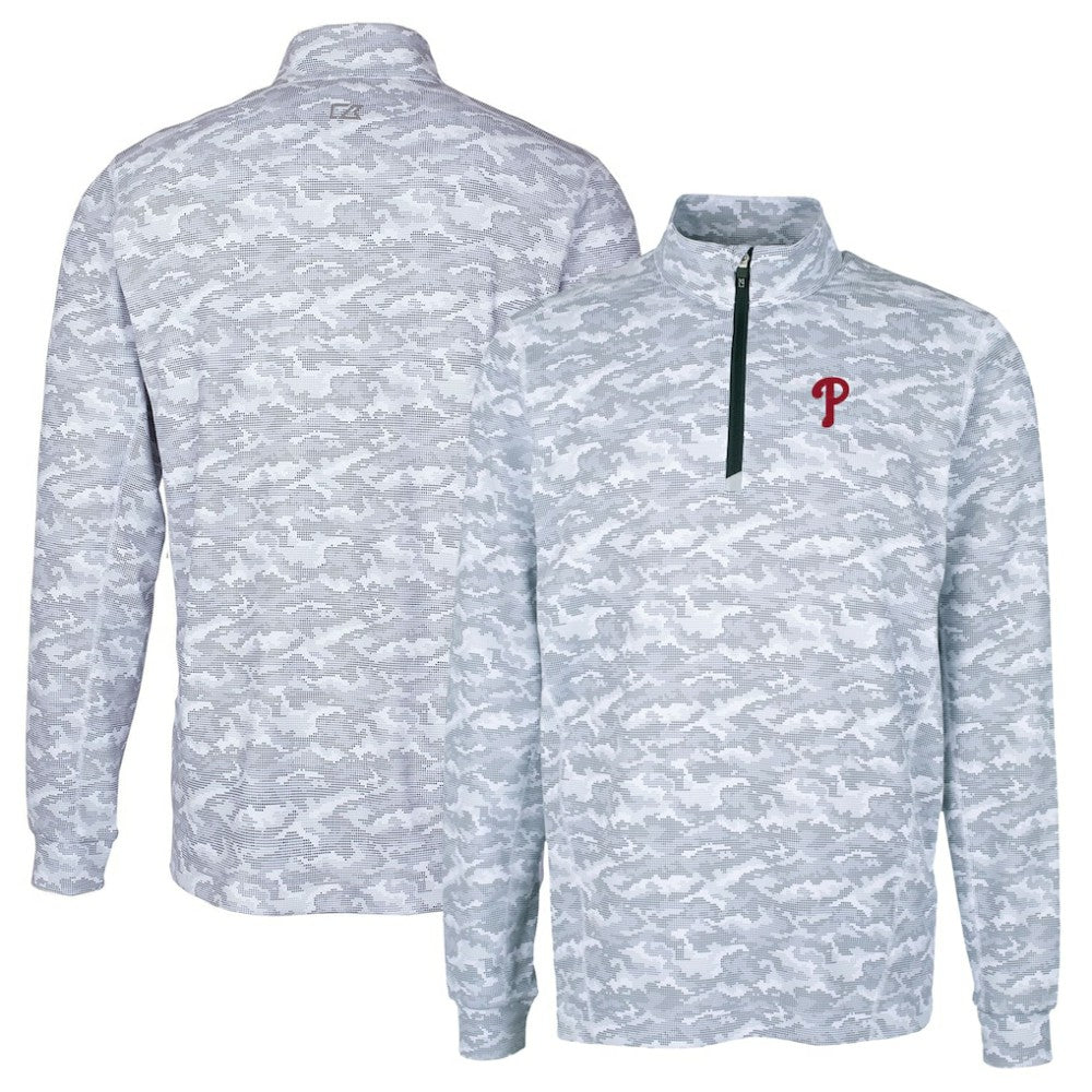 Philadelphia Phillies Cutter & Buck Big & Tall Traverse Camo Print Stretch Quarter-Zip Pullover Top - MLB