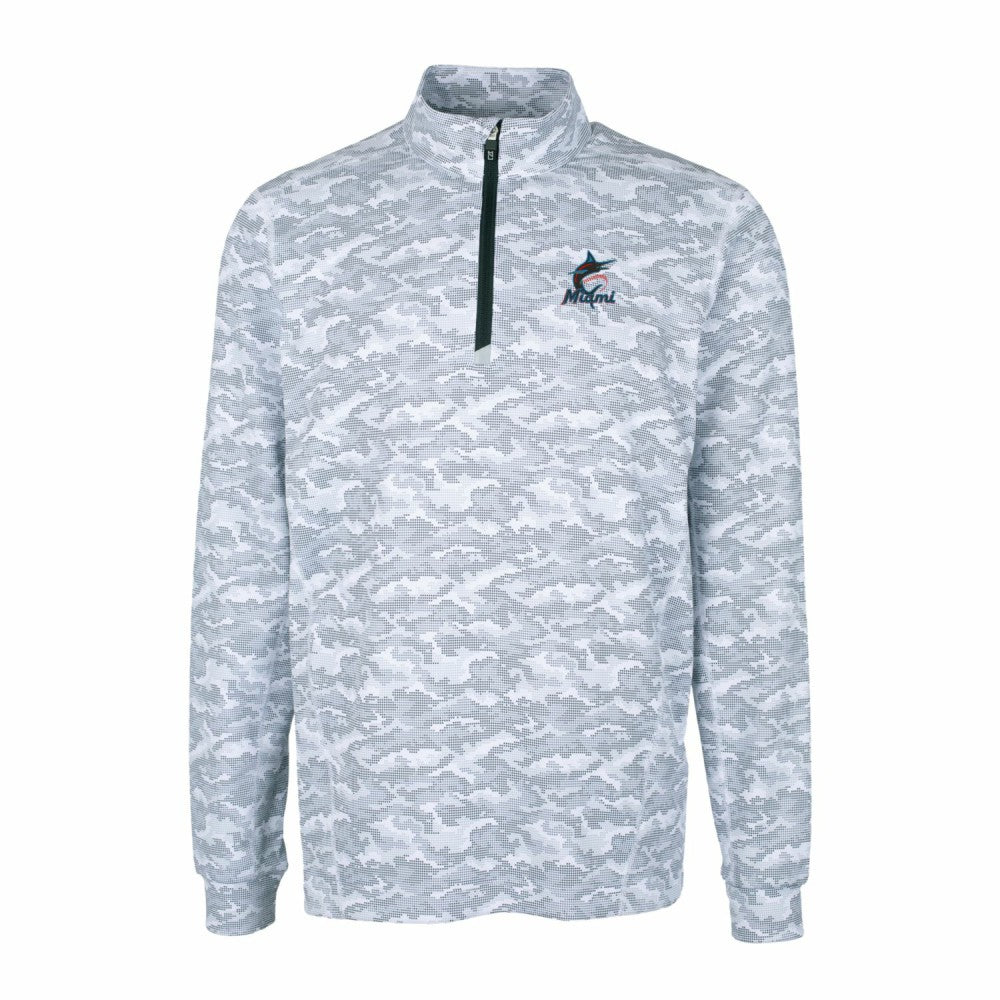 Miami Marlins Cutter & Buck Big & Tall Traverse Camo Print Stretch Quarter-Zip Pullover Top - MLB