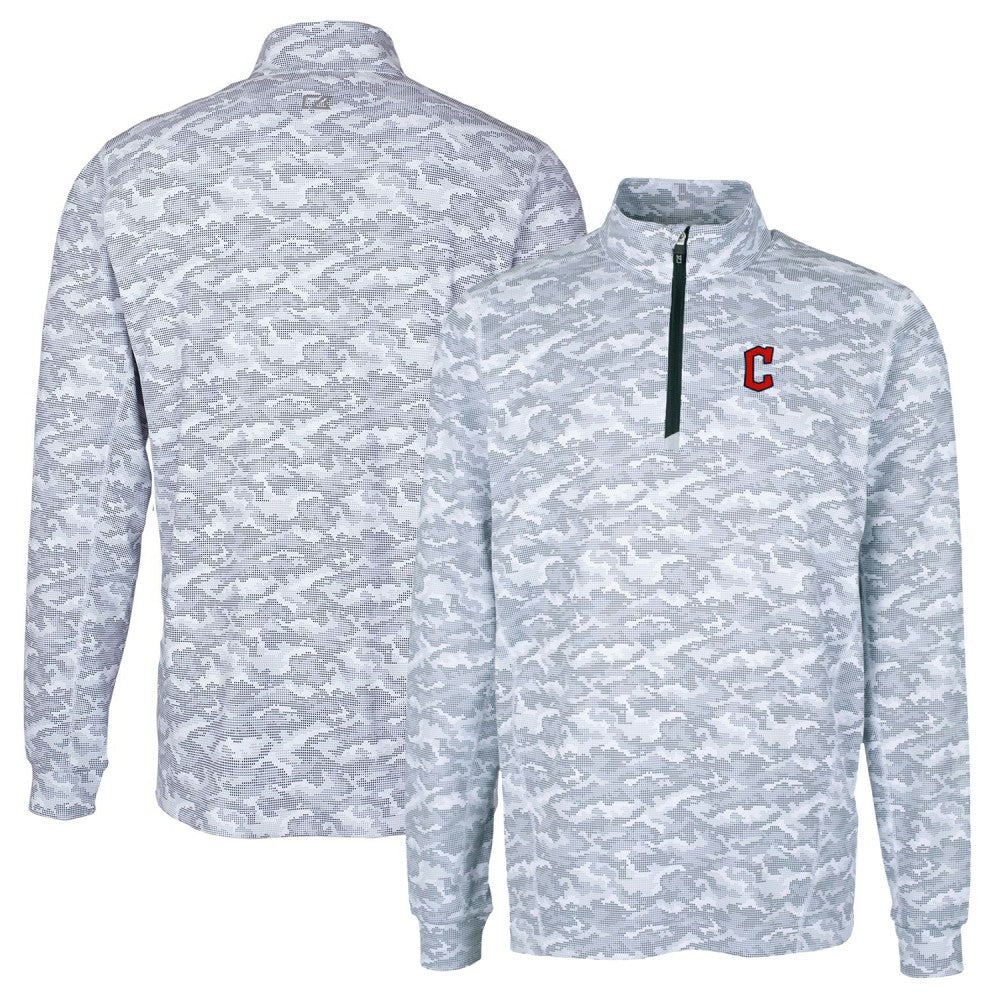 Cleveland Guardians Cutter & Buck Big & Tall Traverse Camo Print Stretch Quarter-Zip Pullover Top - MLB