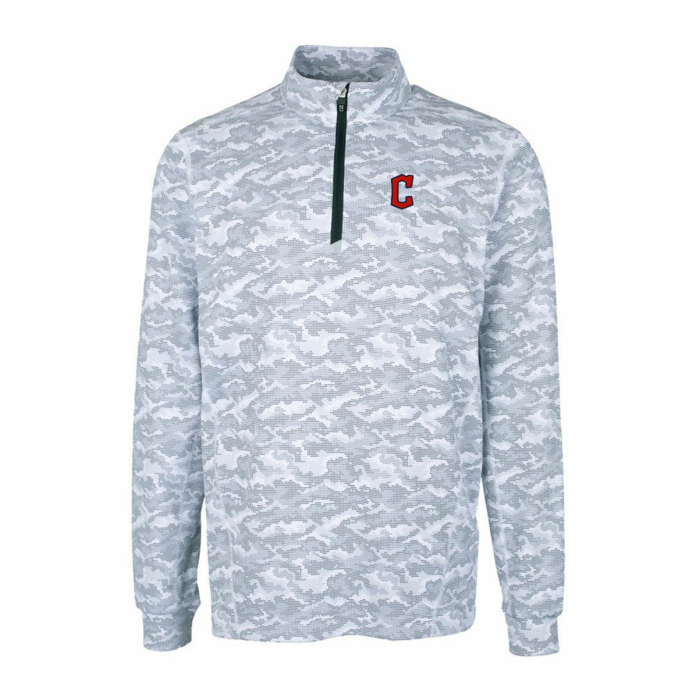 Cleveland Guardians Cutter & Buck Big & Tall Traverse Camo Print Stretch Quarter-Zip Pullover Top - MLB