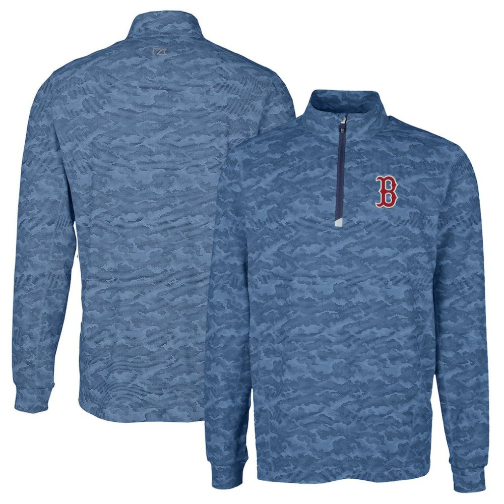 Boston Red Sox Cutter & Buck Big & Tall Traverse Camo Print Stretch Quarter-Zip Pullover Top - MLB