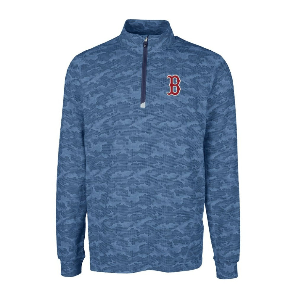 Boston Red Sox Cutter & Buck Big & Tall Traverse Camo Print Stretch Quarter-Zip Pullover Top - MLB