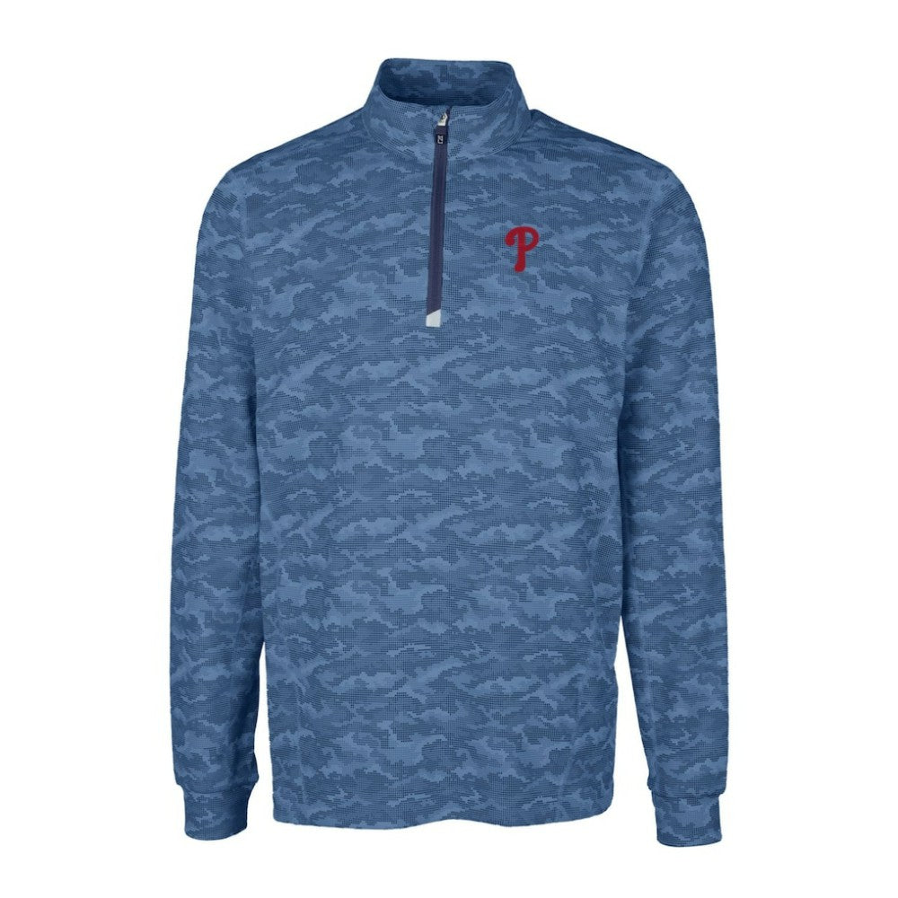 Philadelphia Phillies Cutter & Buck Big & Tall Traverse Camo Print Stretch Quarter-Zip Pullover Top - MLB