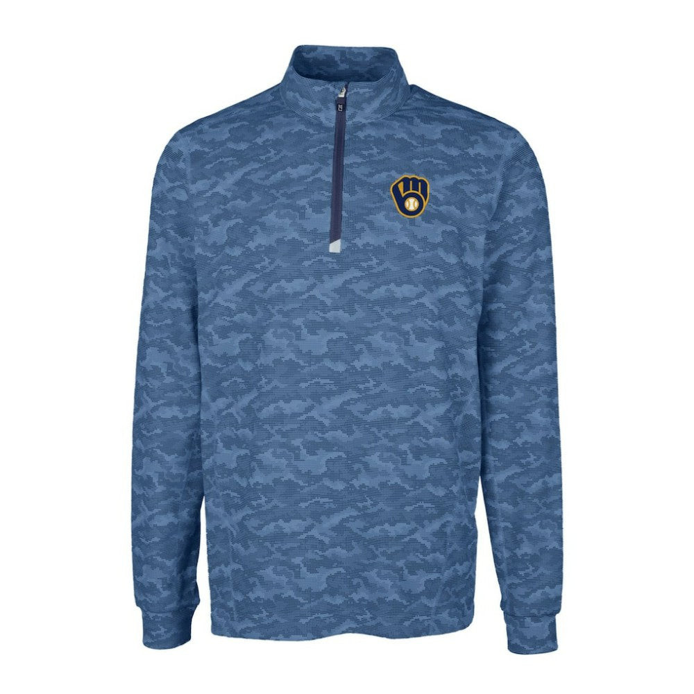 Milwaukee Brewers Cutter & Buck Big & Tall Traverse Camo Print Stretch Quarter-Zip Pullover Top - MLB