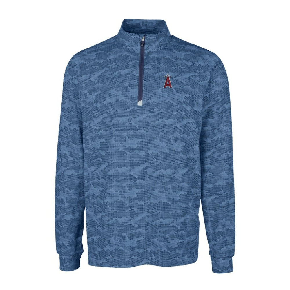 Los Angeles Angels Cutter & Buck Big & Tall Traverse Camo Print Stretch Quarter-Zip Pullover Top - MLB