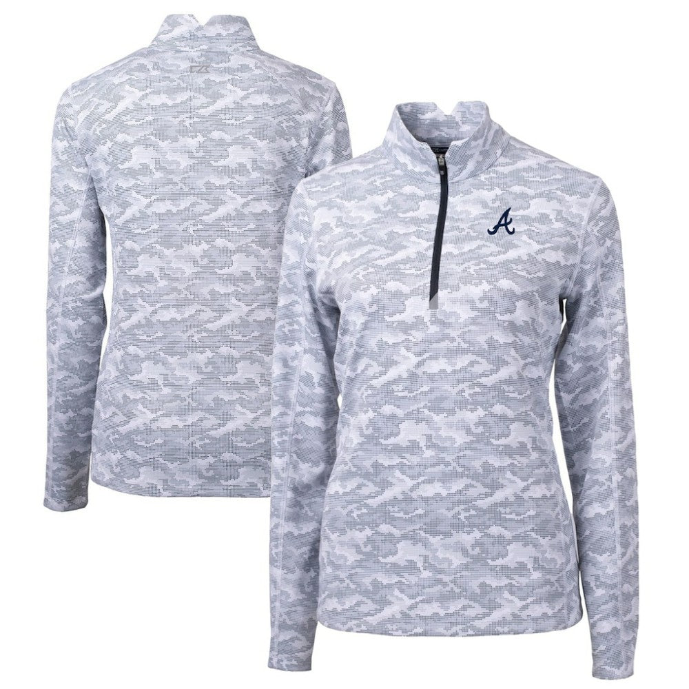 Atlanta Braves Cutter & Buck Women's Traverse Camo Print Stretch Quarter-Zip Pullover Top - MLB