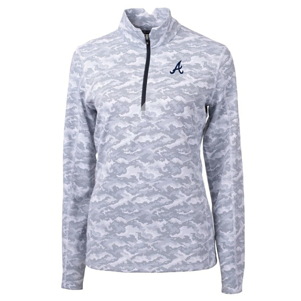 Atlanta Braves Cutter & Buck Women's Traverse Camo Print Stretch Quarter-Zip Pullover Top - MLB