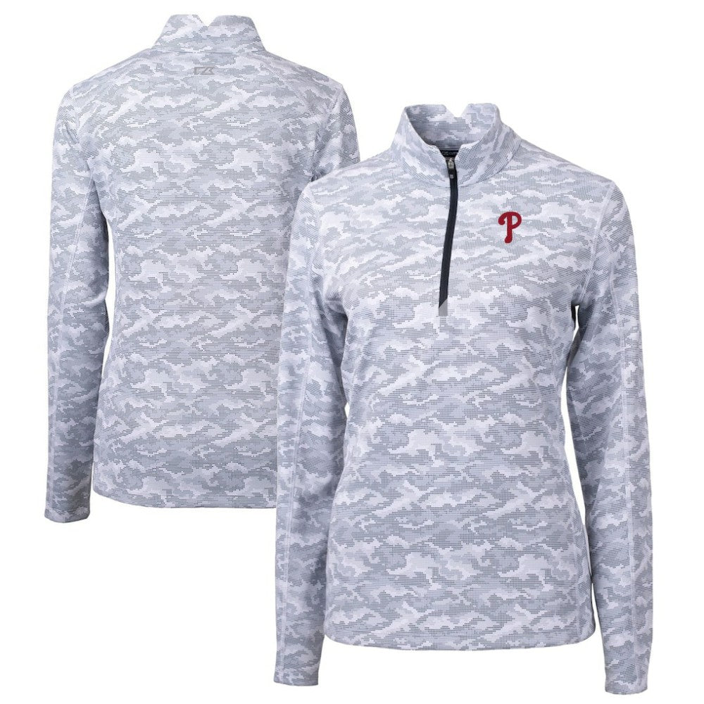Philadelphia Phillies Cutter & Buck Women's Traverse Camo Print Stretch Quarter-Zip Pullover Top - MLB