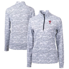Philadelphia Phillies Cutter & Buck Women's Traverse Camo Print Stretch Quarter-Zip Pullover Top - MLB