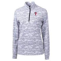 Philadelphia Phillies Cutter & Buck Women's Traverse Camo Print Stretch Quarter-Zip Pullover Top - MLB
