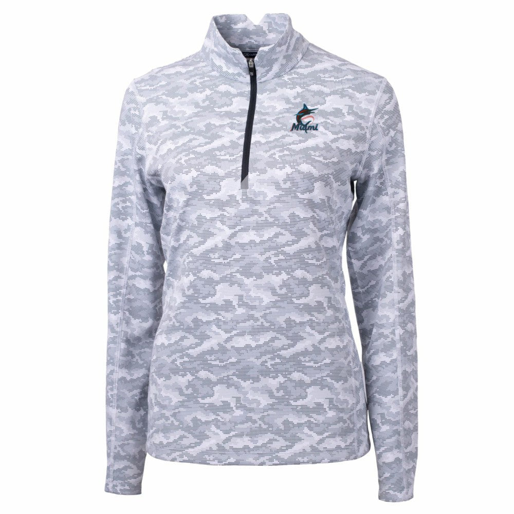 Miami Marlins Cutter & Buck Women's Traverse Camo Print Stretch Quarter-Zip Pullover Top - MLB