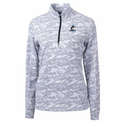 Miami Marlins Cutter & Buck Women's Traverse Camo Print Stretch Quarter-Zip Pullover Top - MLB
