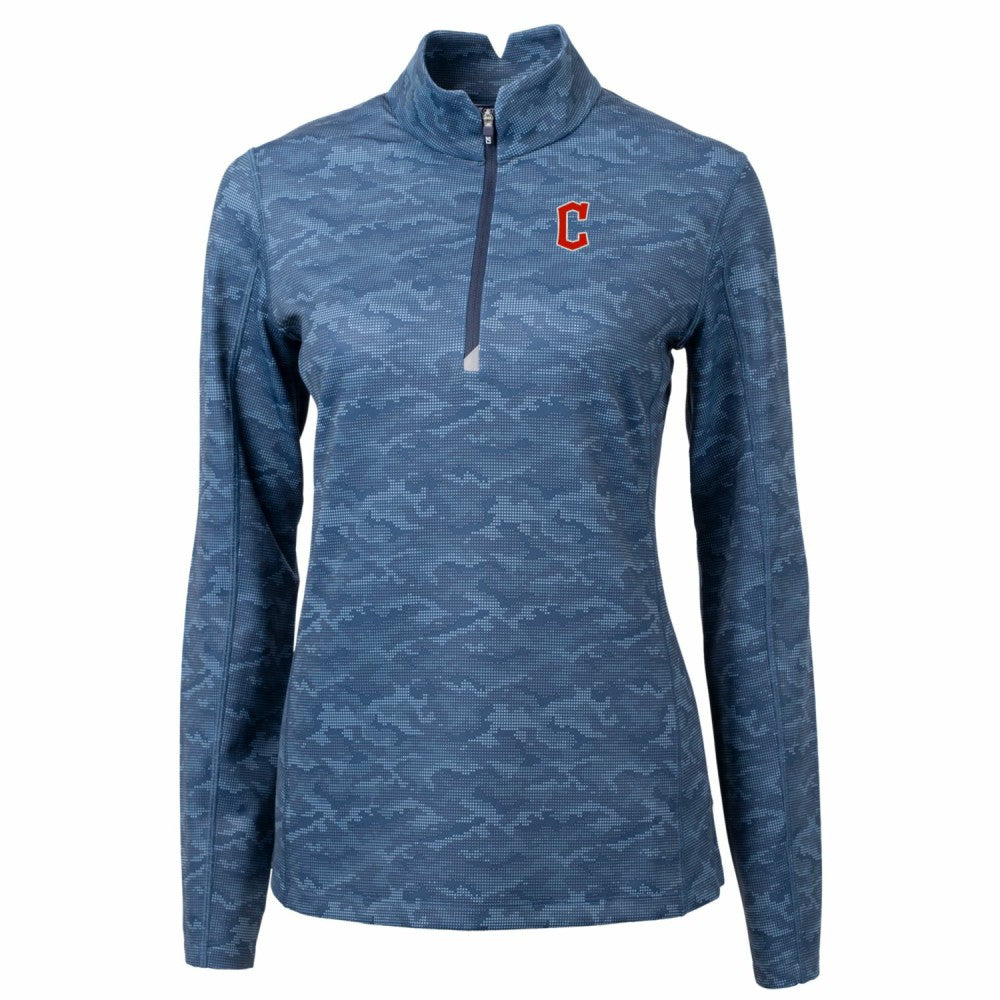Cleveland Guardians Cutter & Buck Women's Traverse Camo Print Stretch Quarter-Zip Pullover Top - MLB