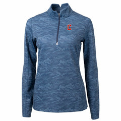 Cleveland Guardians Cutter & Buck Women's Traverse Camo Print Stretch Quarter-Zip Pullover Top - MLB