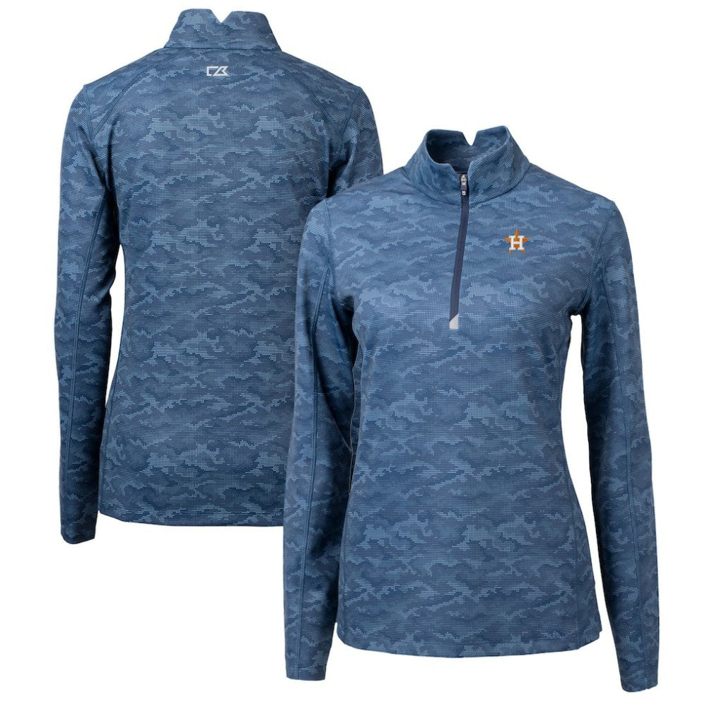 Houston Astros Cutter & Buck Women's Traverse Camo Print Stretch Quarter-Zip Pullover Top - MLB