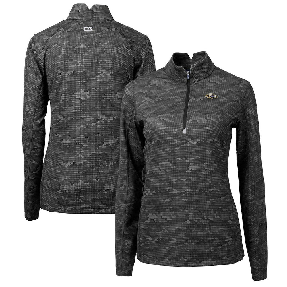 Baltimore Ravens Cutter & Buck Women's Traverse Camo Print Stretch Quarter-Zip Pullover Top Black | NFL